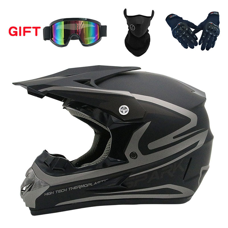 Off-Road Mountain Motorcycle, Motuoche Motosiklet kaskı (dəbilqə) - matte-silver-fleet-goggles-mask-black-gloves-s