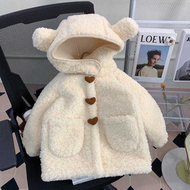 女童外套秋冬款2024新款儿童加绒加厚冬装宝宝洋气时尚羊羔毛上衣