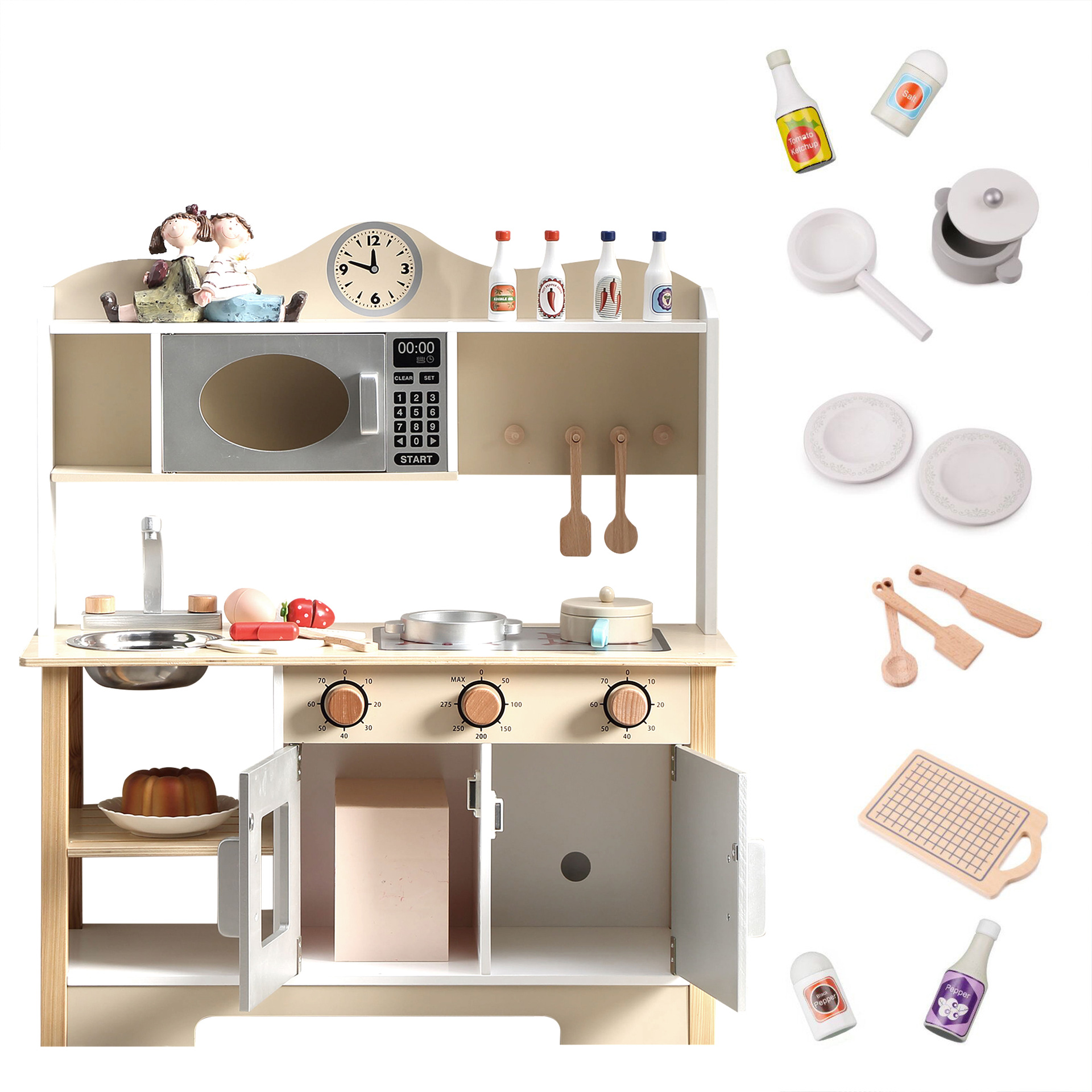 (2개) 공장 도매 나무 어린이 주방 장난감 어린이 시뮬레이션 나무 주방 조기 교육 장난감 세트 삶은