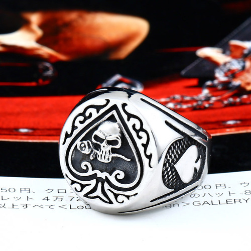 beier foreign trade new spade heart retro stainless steel ring European and American men's skull titanium steel ring wholesale