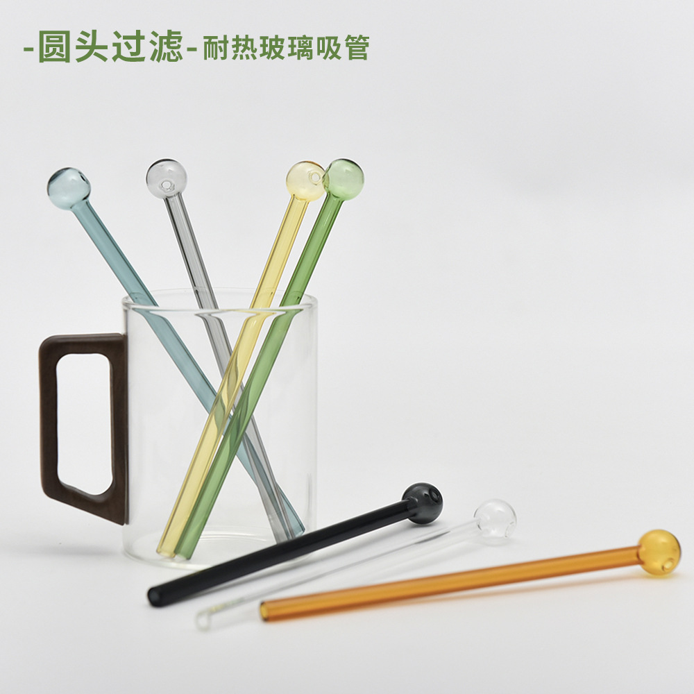 Paja de vidrio resistente al calor de vidrio de borosilicato de color de jugo de paja leche cabeza redonda fábrica de paja recta