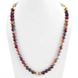 新款天然石虎眼石粉斑马帝皇石串珠项链可调节多色圆珠项饰女2024