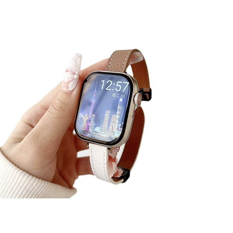 Подходит для ремешка с узором «личи» Ultra789, тонкий ремешок для Apple Watch 4/5/6/SE