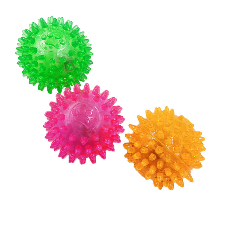 Mascota flash bola elástica juguete TPR bola espina luminosa gato perro molar diente limpieza entrenamiento juguete en stock
