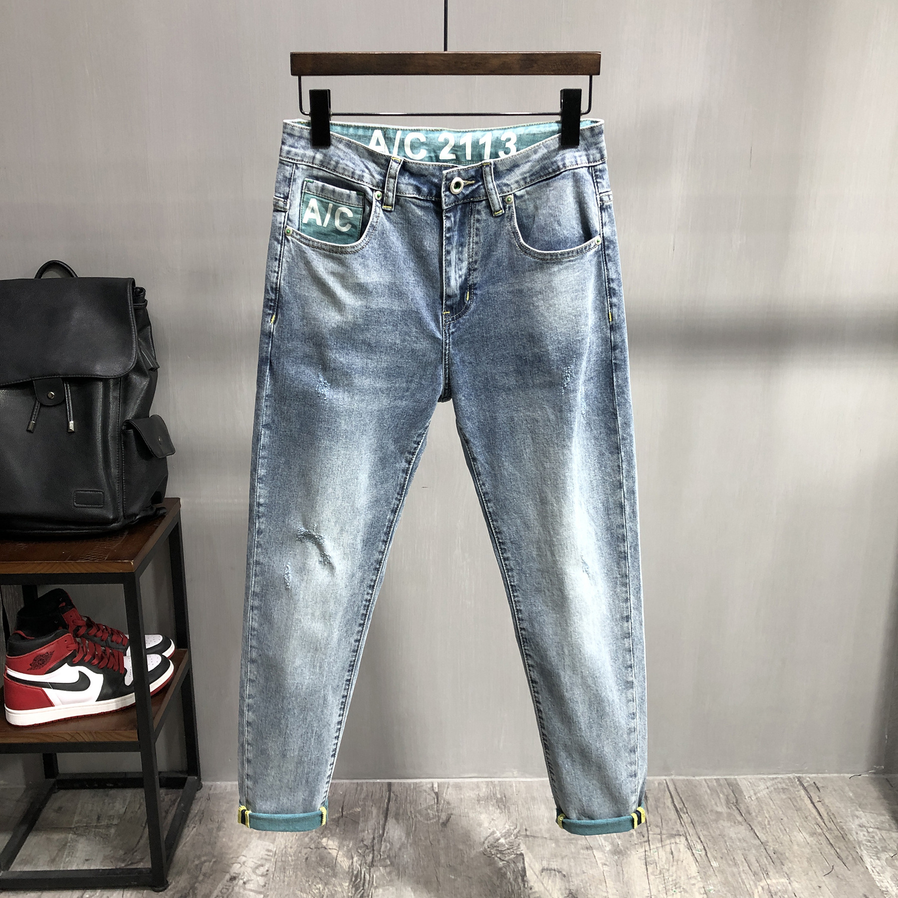 Men's Slim Fit Jeans Elasticated Washed Denim Trousers For Men_voghion.com