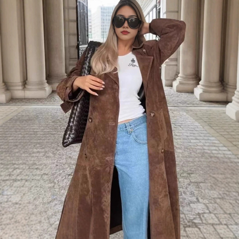 2024 Autumn/Winter Women's Coat, Elegant Brown Waist-Tie Long Coat, Versatile Loose Fit, Stylish for Commuting 2024 Autumn/Winter Women's Coat, Elegant Brown Waist-Tie Long Coat, Versatile Loose Fit, Stylish for Commuting