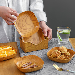 Japanese-style imitation wood-grain spit bone plastic creative plate household square fruit plate snack afternoon tea snack tray