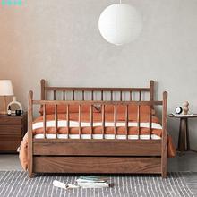 北欧黑胡桃木儿童子母床简约现代实木双层抽拉床男女孩伸缩15拖床