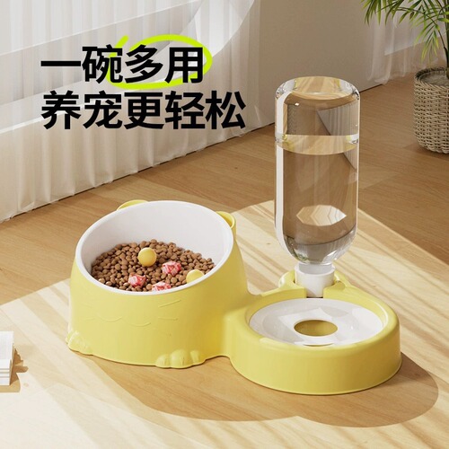 Cat Bowl Dual Bowls Automatic Drinking Pet Food Bowl Stainless Steel Ceramic Dog Bowl Cat Bowl Dog Bowl Pet Supplies