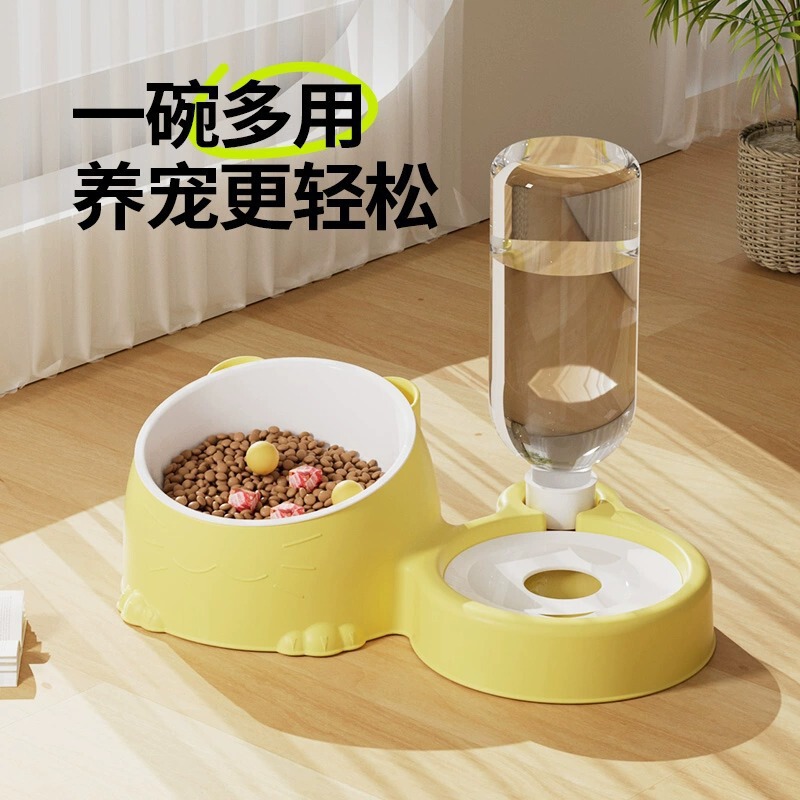Cat Bowl Double Bowl Automatic Drinking Pet Cat Food Dog Food Basin Stainless Steel Ceramic Dog Basin Cat Basin Dog Bowl Pet Supplies