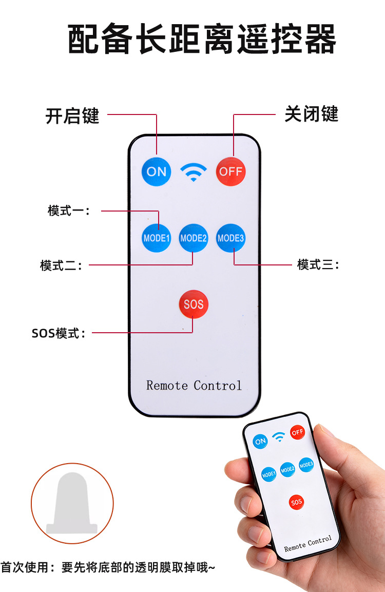 Remote-controlled solar LED warning light for vehicles with strong magnetic suction cup, dual-charge remote-controlled strobe light for engineering rescue vehicles