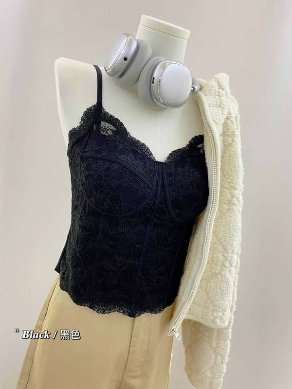 6100秋冬新款蕾丝花边吊带背心女一体式带胸垫上衣外穿内搭打底衫|undefined