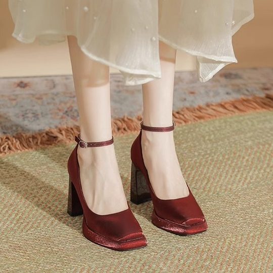 White Platform High Heels Women's Thick Heel Mary Jane Satin Square Heel Bridal Shoes Wedding Shoes Wedding Shoes