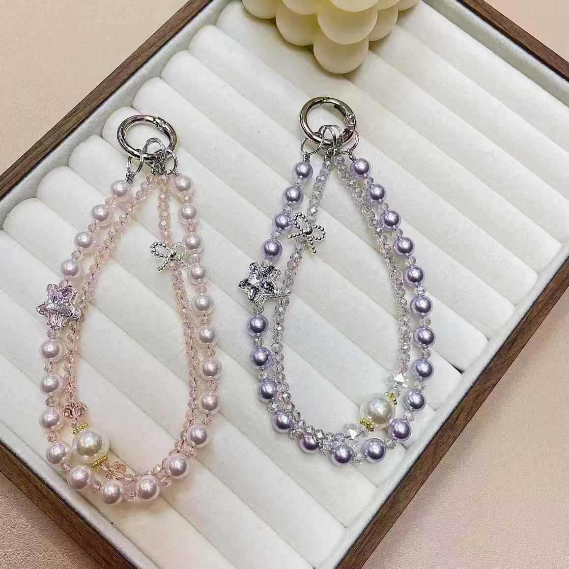 Cadena de teléfono móvil para mujer Creative ins moda teléfono móvil colgante bricolaje hecho a mano perla cristal diamantes de imitación cordón de doble cadena nuevo