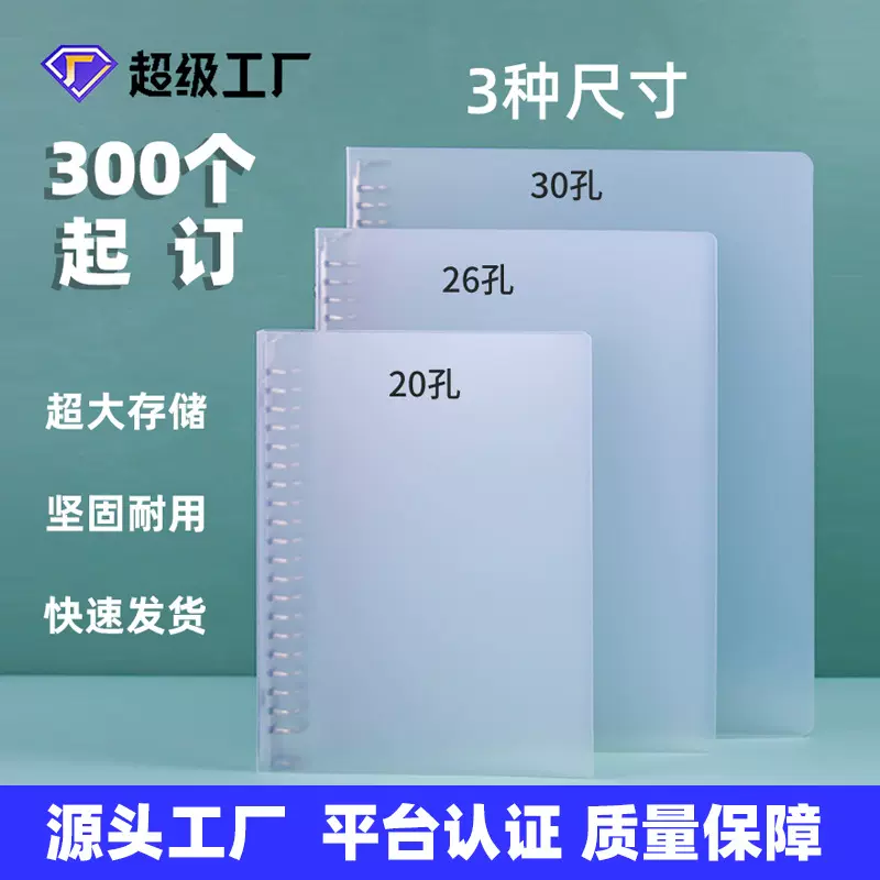 定制款式图案活页本外壳ppA4A5b5A6A7活页夹透明可拆卸印刷文件夹