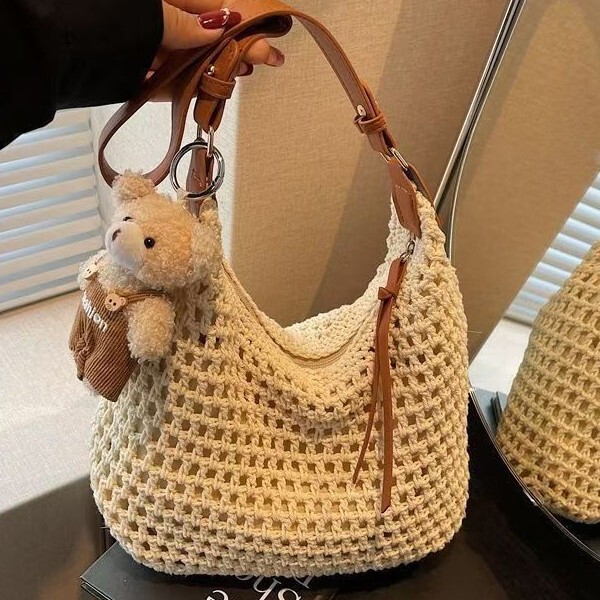 Bags for Women 2026 New Style Holiday Woven Tote Bag Casual Work Clothing Shoulder Crossbody Bag Seaside Cut Out Beach Bag
