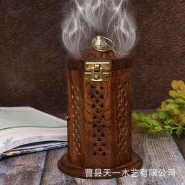 跨境木质线香盒香棒支架办公室镂空檀香盒仿古香薰盒檀香炉香棒架