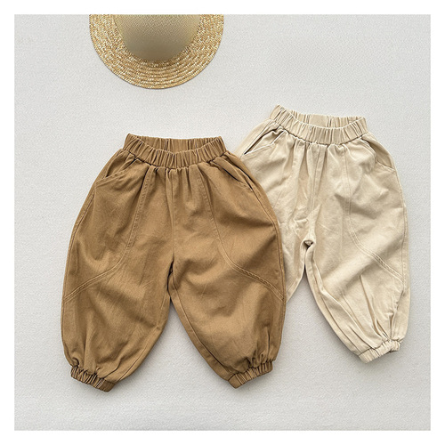 Children's hemming work pants spring and autumn version for boys and girls, Korean and Japanese style ankle pants, kindergarten wearable loose lantern pants