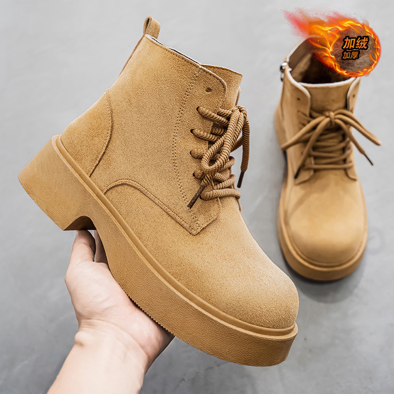 2025 zapatos de hombre de invierno nuevos zapatos de algodón caliente zapatos de cuero de alta altura anti-deslizante botas de Martin