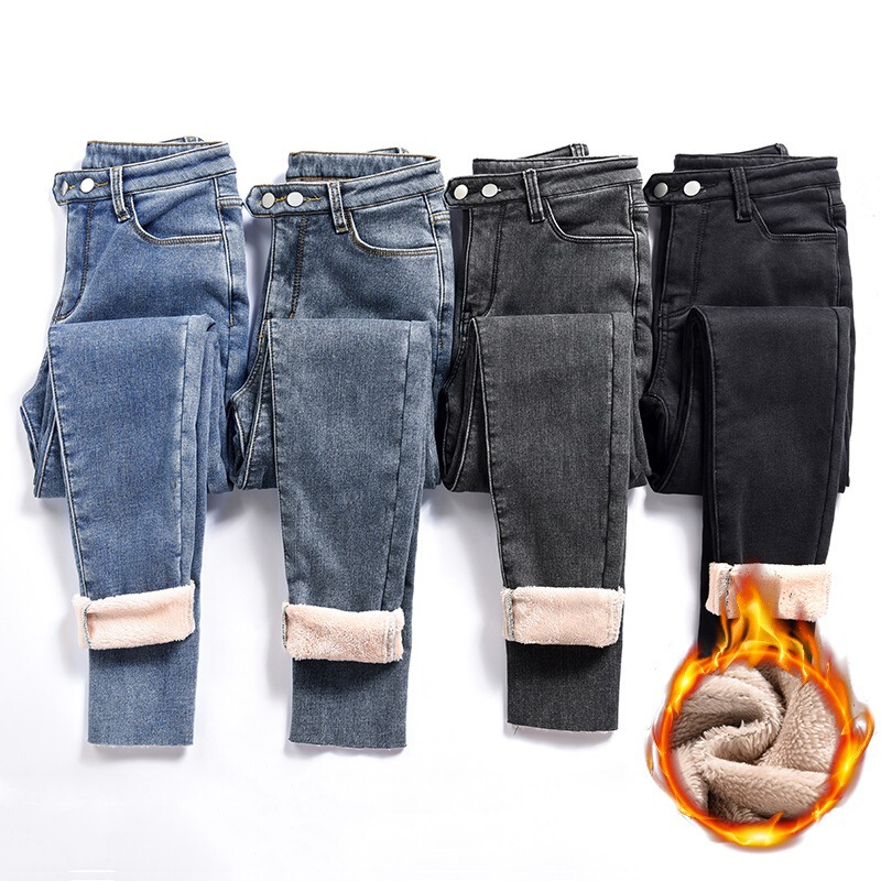 Women's Winter Fleece-Lined Skinny Stretch Thick Warm Velvet Ankle-Length Pants Retro Style