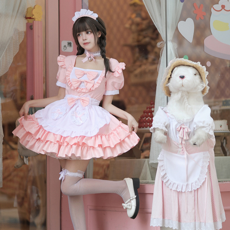 コスプレ日本系ソフト妹メイド服ワンピース清純で可愛いピンクのメイド制服セットのコスプレ|undefined