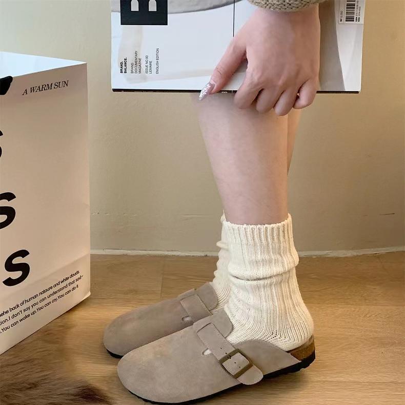 Cloud Step 2026 Autumn New Birkenstock-Style Genuine Leather Closed-Toe Half-Slip Women's Shoes for Outdoor Wear with Thick Soles