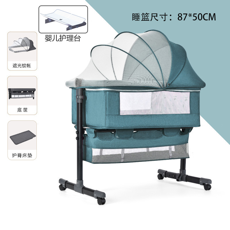 Cama cuna multifuncional para recién nacidos, extraíble con cama plegable, cama para juegos para bebés, mesa de pañales con rodillo
