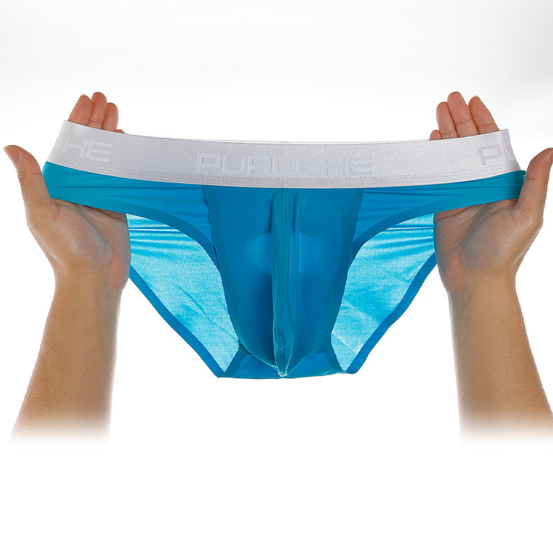 Ice Silk Sexy Slightly See-Through Ultra-Thin Men's Underwear Seamless Briefs with Large Pouch Thin Style
