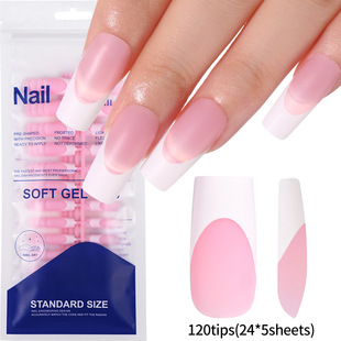 Cross-Border 120 Pieces of Frosted White French Medium-Sized Water Pipe Nails, Simple Nude Powder Manicure Nails, Wearable Nails, Wholesale