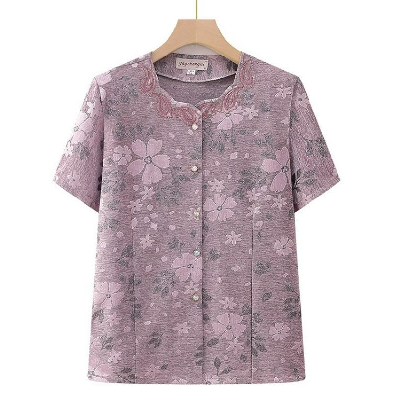 2025 новый летний кардиган с короткими рукавами рубашка пожилая женщина пожилая женщина бабушка топ 60-летняя пожилая одежда