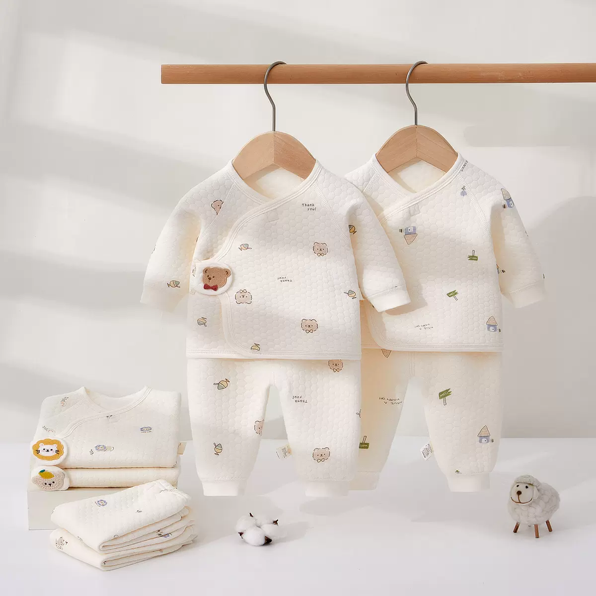 婴儿衣服秋冬新生儿睡衣初生套装刚出生宝宝夹棉保暖打底纯棉内衣