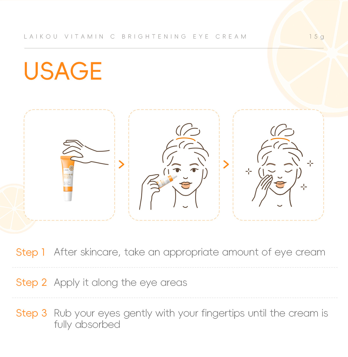 Cross-border laikou Vitamin c Eye Cream 15g hydrates, moisturizes and cares for the skin around the eyes to brighten the complexion. Factory wholesale undefined
