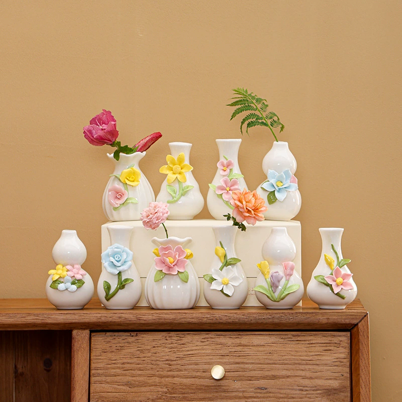 Керамическая цветочная ваза ручной работы креативный фарфоровый чайный стол свежий цветочный орнамент для украшения гостиной маленький цветок с керамической бутылкой