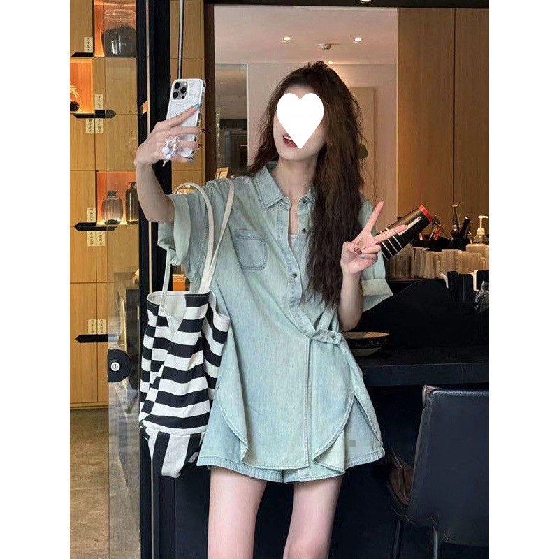 女性用のスタイリッシュなデニムスーツパンツ、夏用の薄い2025年の新しいスタイル、ハイエンド、クールでスタイリッシュなデニムスーツ|undefined