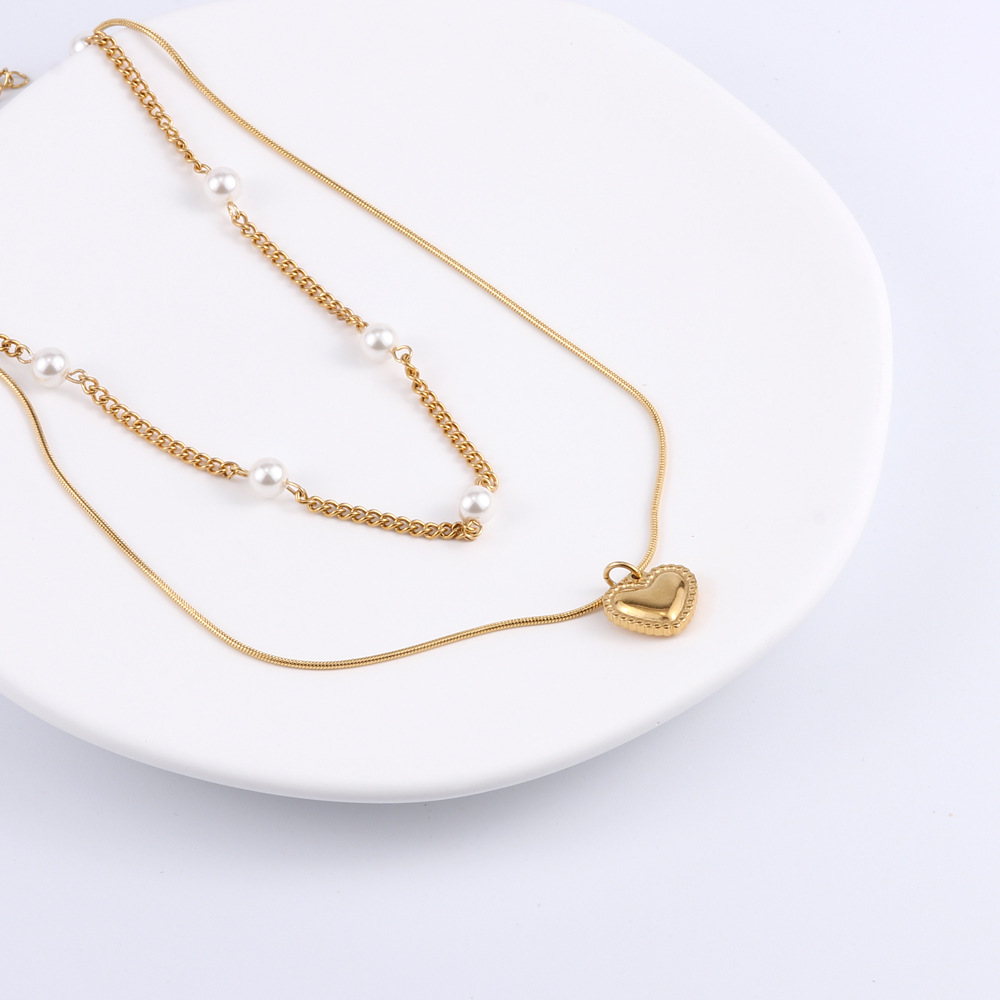 Retro Heart Shape Titanium Steel Plating Layered Necklaces 1 Piece