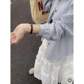 【专供东南亚】春夏竖条纹翻领衬衫女装长袖宽松开衫宽松防晒上衣
