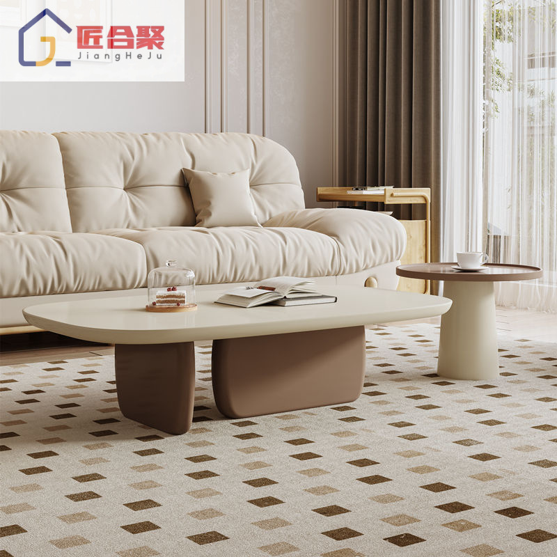Vintage Cream Coffee Table for Living Room, Home Side Table Set, Simple Storage, Light Luxury Geometric Modern Minimalist Italian Coffee Table