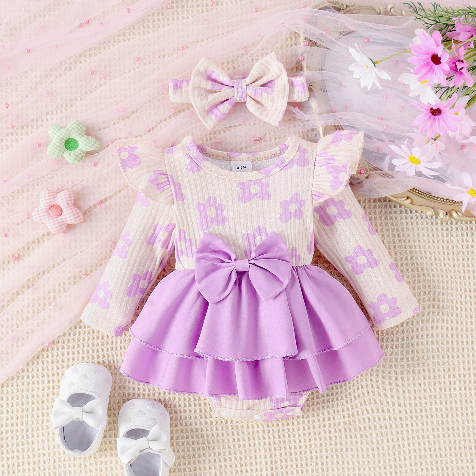 Demi-season bodysuit girl's, long-sleeve, headband, Amazon, flowered