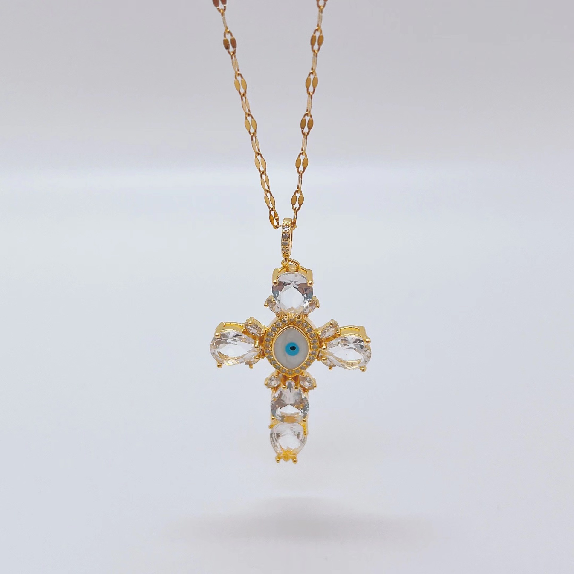 Fashion Cross Titanium Steel Necklace Inlay Zircon Stainless Steel Necklaces