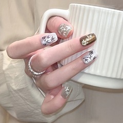 【30片】短款國風青竹貓眼美甲片新中式復古穿戴甲片清冷感美甲貼