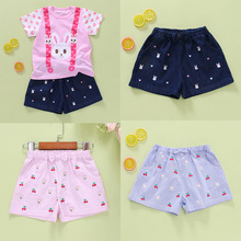日本童装潮牌女童夏季短裤童裤 满刺绣蝴蝶结女童裤子棉
