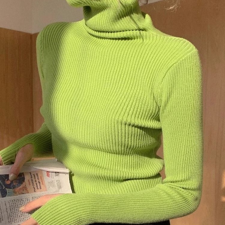 白色高领套指毛衣女秋冬新款内搭气质长袖堆堆领针织打底衫秋女装