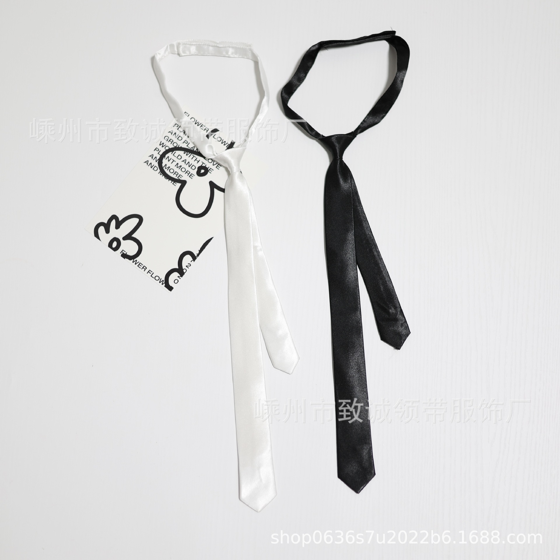 어린이 넥타이 흑백 단색 3cm 좁은 벨크로가없는 칼라 액세서리