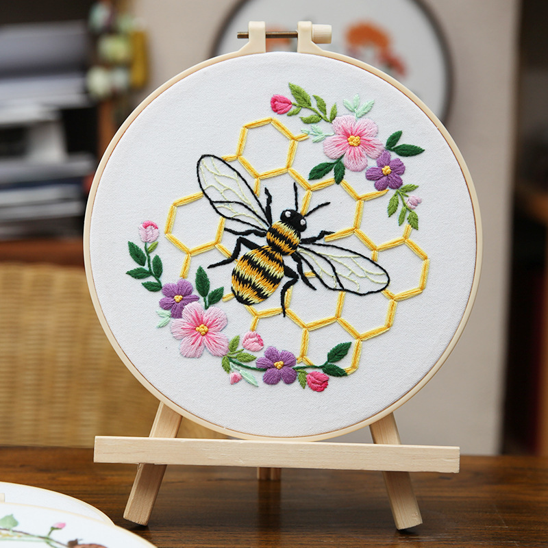 Bordado DIY abeja mariposa colgante pintura hecha a mano principiante práctica Lu Bordado Cruz puntada salón adornos de flores