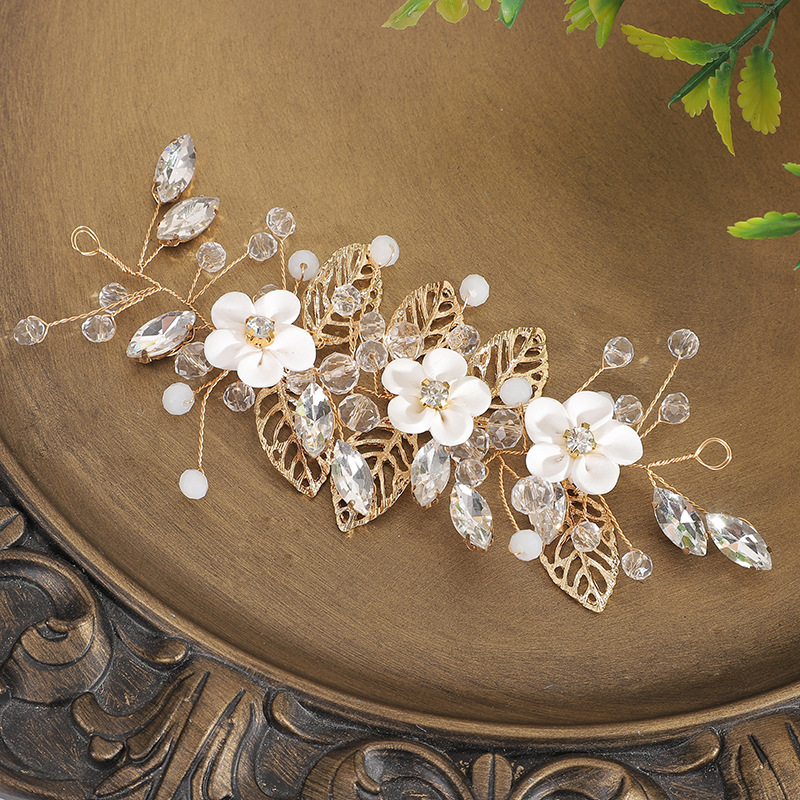 European and American Cross-border Headwear, Soft Clay Flower Jewelry, Crystal Headband, Hand-woven Headdress, White Flower, Diamond Photo Jewelry