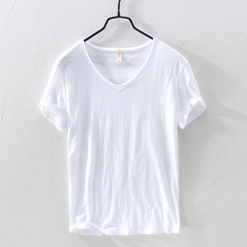 Simple Bamboo Cotton T-Shirt Men's Short-Sleeve New Summer Trendy Men's Loose Versatile V-Neck T-Shirt Men's Vintage