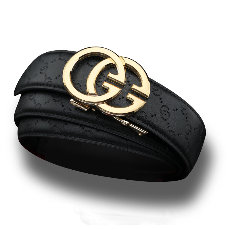 Caja de regalo de madera maciza para hombres cinturón de hebilla automático versátil casual regalo de lujo ligero cinturón de piel de vaca de dos capas entrega de una pieza