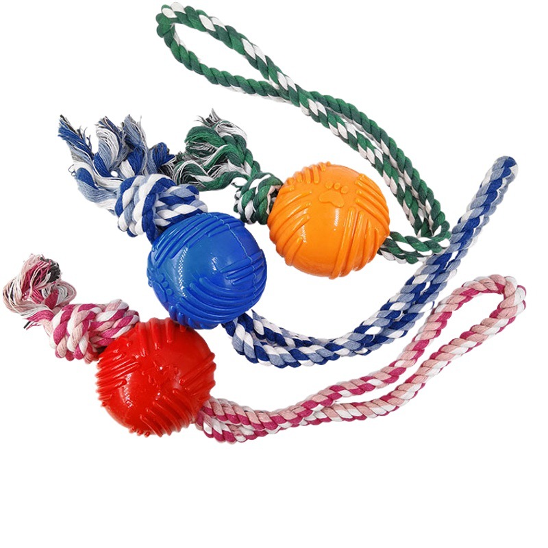 Cuerda de algodón para perros TPR Bola de juguete para mascotas cuerda de tracción molar bola resistente a mordeduras de perros Entrenamiento Educativo suministros interactivos fábrica al por mayor