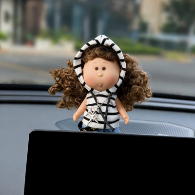 Car ornaments: Interior Decoration Car Dashboard - screen-model-white-striped-sweatshirt-jeans-curly-potatoes