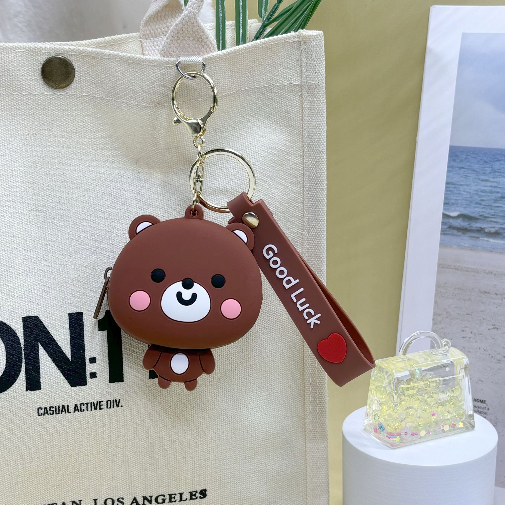 Super lindo Sanliou pareja de almacenamiento bolso de cambio llavero lindo monedero de fresa oso colgante bolso de llaves de chicas